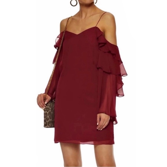 NEW HAUTE HIPPIE SILK COLD-SHOULDER RUFFLE MINI DRESS - Picture 1 of 10